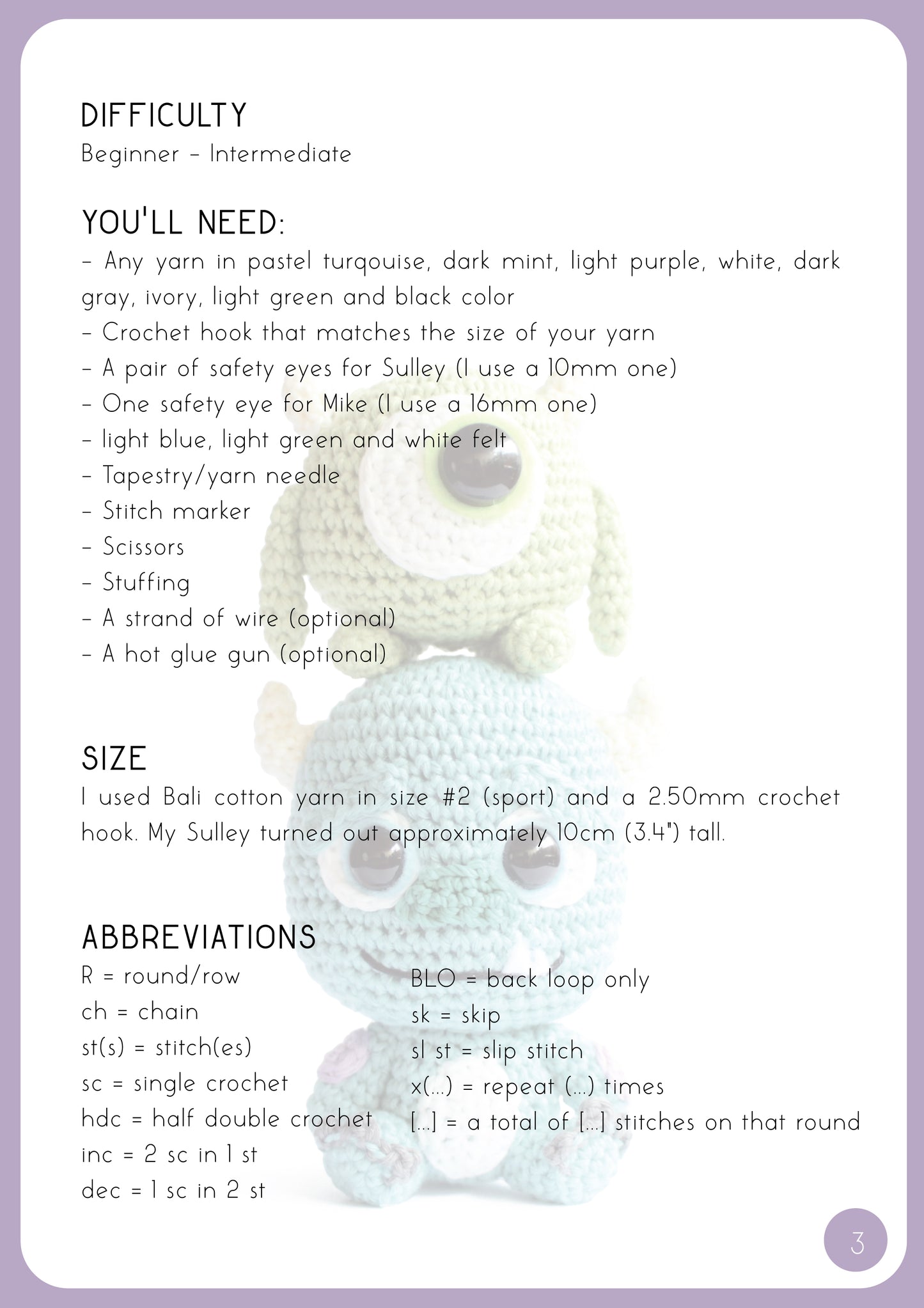 Sulley and Mike Wazowski Monster Inc Amigurumi Pattern