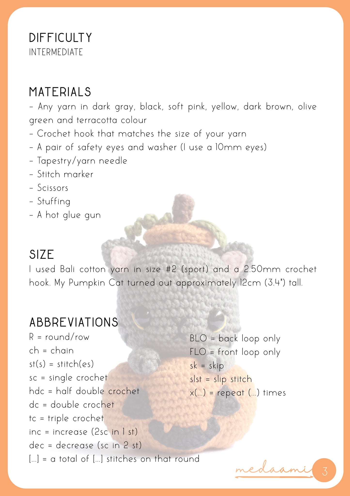 Halloween Pumpkin Cat Amigurumi Pattern