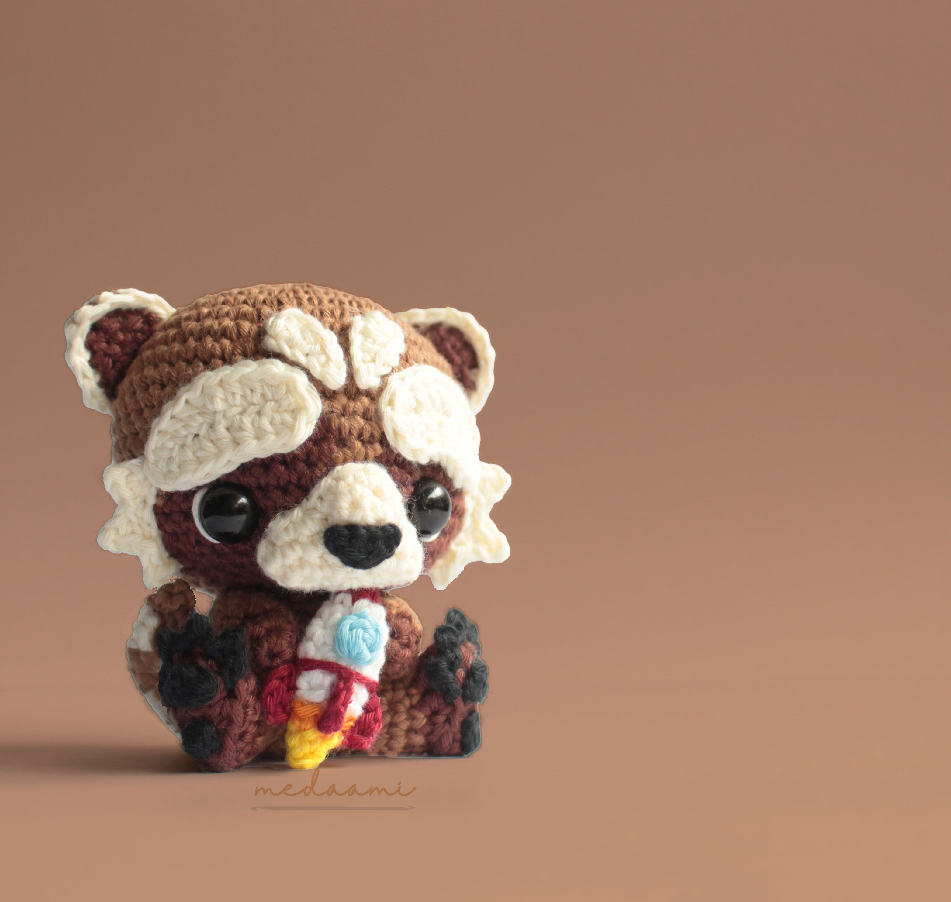 Baby Rocket Raccoon Amigurumi Crochet Doll Pattern Medaami Patterns