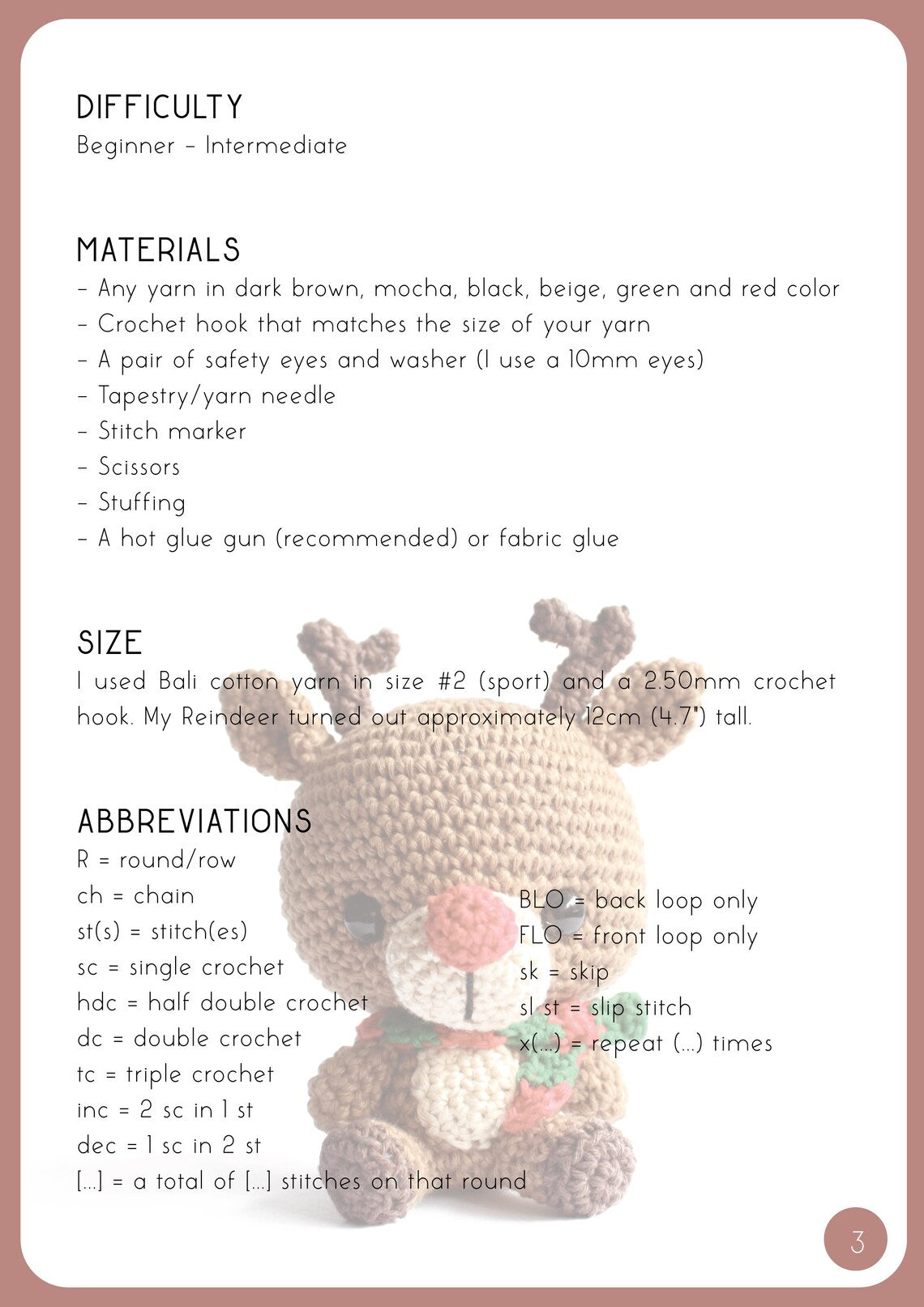 Christmas Reindeer Amigurumi Pattern