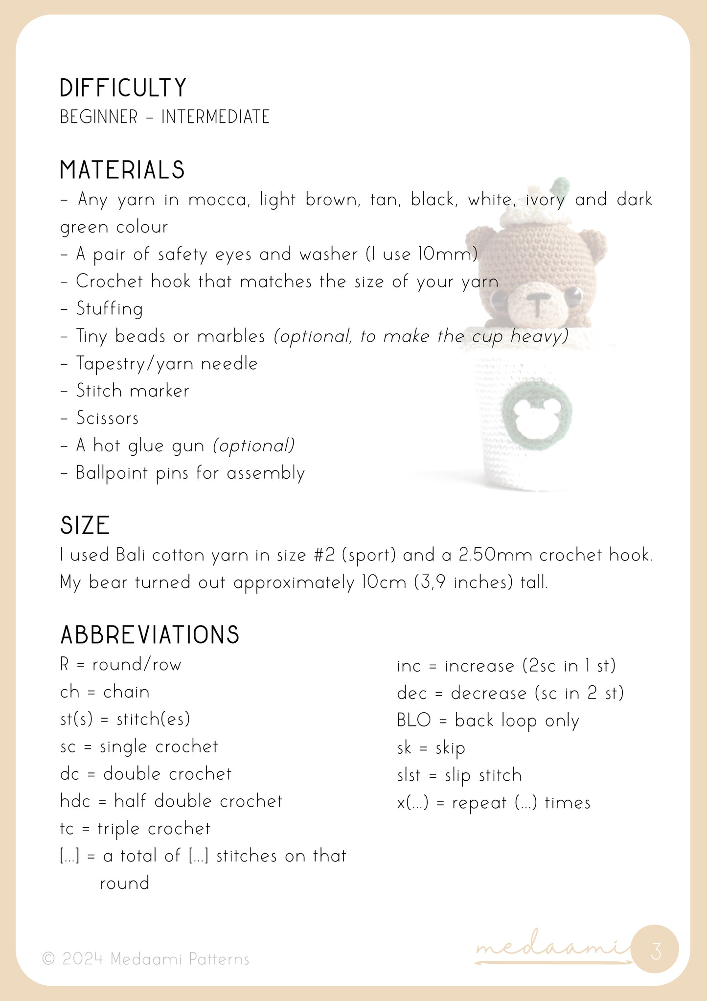 Latte Bear Amigurumi Pattern